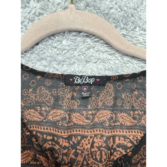Bebop Medium Shift Dress Boho Chic Brown Black Sheer Mini Paisley - Picture 3 of 7